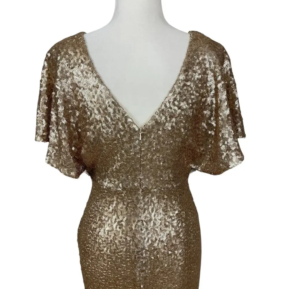 Revelry Gwen Sequin Gown Dress Champagne Gold 202 Size 10 Bridesmaid Elegant - Picture 8 of 16